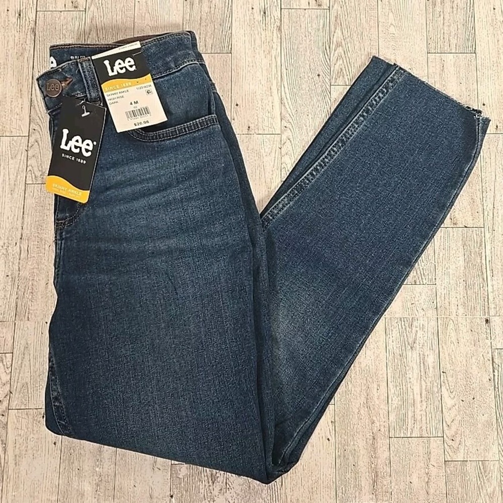 Lee Jeans 4 Skinny Ankle Heritage High Rise Dark Wash Raw Edge Hem Slim Fit NEW